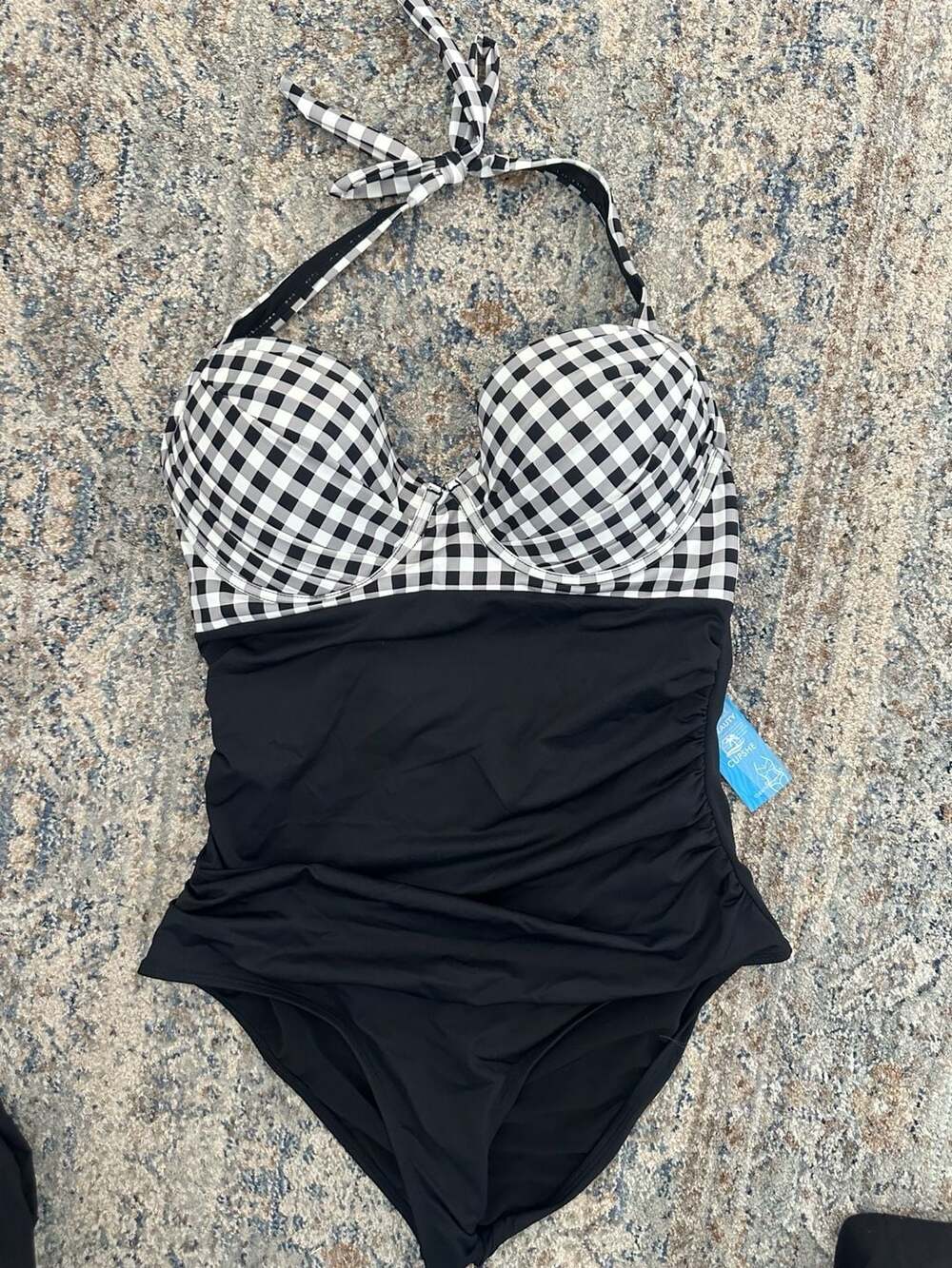 Cupshe Gingham Halter Tummy Control One Piece Swimsuit